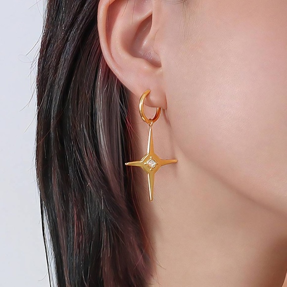 18K GOLD PLATED STAINLESS STEEL "STARS" EARRINGS - Picture 2 of 2